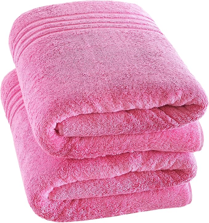 Hawmam Linen Jumbo Large Bath Sheets Towels 2 Pack Soft and Absorbent, Premium Quality 100% Cotton Towels (Pink, Bath Sheet)