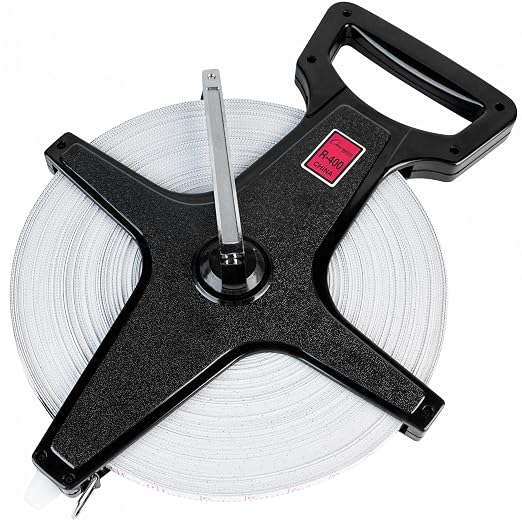 Champion Sports Open Reel Measuring Tapes – Durable Hand Crank with Metal Spike, Dual-Sided Feet & Meters, Perfect for Track & Field and Long Jump, 400 Feet/120 Meters
