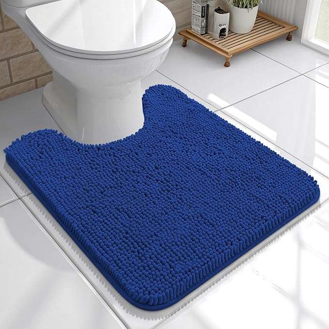 OLANLY Toilet Rugs U-Shaped 20x20, Extra Soft Absorbent Chenille Contour Bathroom Rugs for Toilet, Dry Quickly, Machine Washable, Non-Slip Bath Mat, Royal Blue