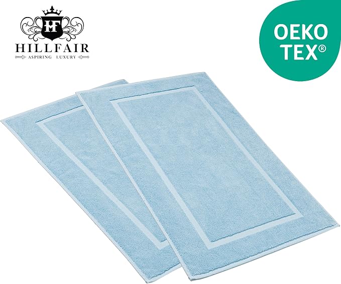HILLFAIR-900 GSM-100% Ringspun Cotton Floor Towels mat- Hotel-Spa Tub-Shower Bathroom Floor mat Towels- 21 x 34 Inch- Terry Cotton Bath Mat, Machine Washable, Absorbent-2 Peice Towel Set- Ocean Blue