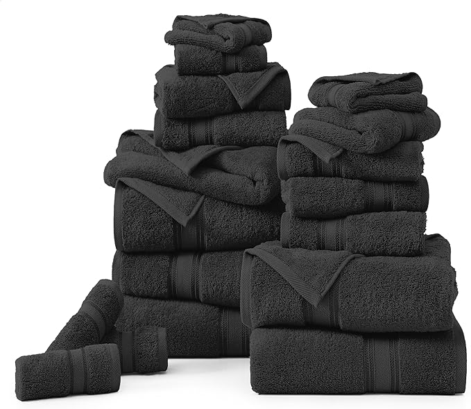 LANE LINEN Bath Towel Set of 18 – Premium 100% Cotton, 6 Bath, 6 Hand & 6 Washcloth, Zero Twist Hotel Collection Towels Soft, Gentle on Body, Absorbent & Ideal for Everyday Use – Black
