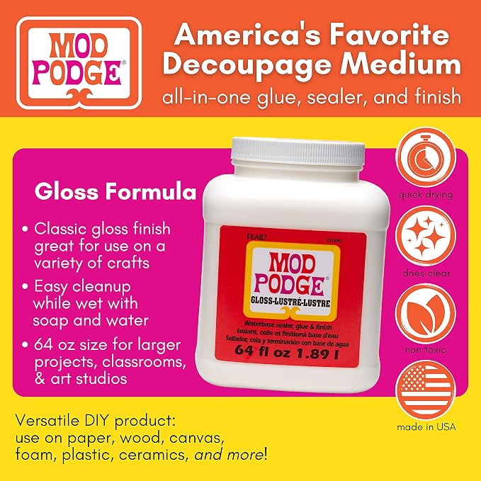 Mod Podge Gloss Sealer, Glue & Finish: All-in-One Craft Solution- Quick Dry, Easy Clean, for Wood, Paper, Fabric & More. Non-Toxic - Craft with Confidence, Made in USA, 64 oz., Pack of 1