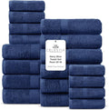 Villa Celestia 18-Piece 100% Cotton Towel Set, 4 Bath Towels, 6 Hand Towels, 8 Wash Cloth, Quick-Dry, Navy Blue