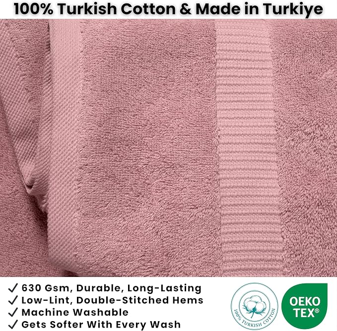 SALBAKOS 2-Piece 100% Turkish Cotton Bath Towels, Extra-Large 35x70, Rose | Oversized Bath Sheet Towel for Bathroom & Beach, Thick, Super Soft, Highly Absorbent, Premium Hotel Quality, Made in Turkey