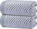 White Classic Cotton Beach Towels Oversized 35 x 70 Inches, Ultra Absorbent and Low Lint Luxury Pool Towels, Chevron Design, Light Gray, 2 Pack