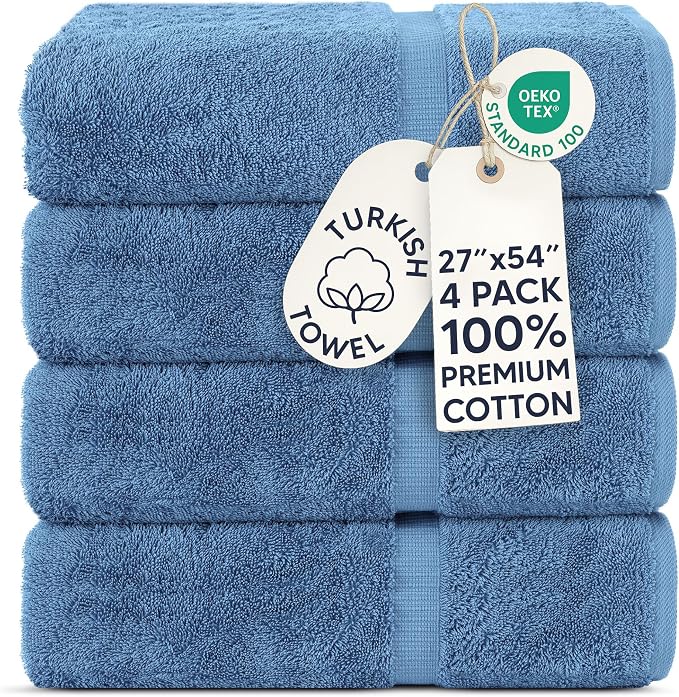 Chakir Turkish Linens | Hotel & Spa Quality 100% Cotton Premium Turkish Towels | Soft & Absorbent (4-Piece Bath Towels, Wedgewood)
