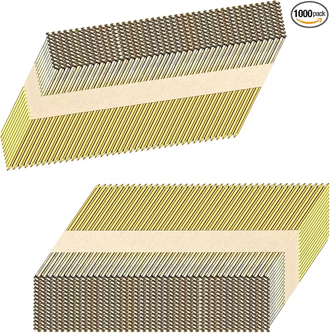 34°Framing Nails,Smooth Shank,3":1000pcs | D Head Nail Pack,Galvanized Paper Tape Strip Nails,for 30 to 34 Degree Framing Nailer
