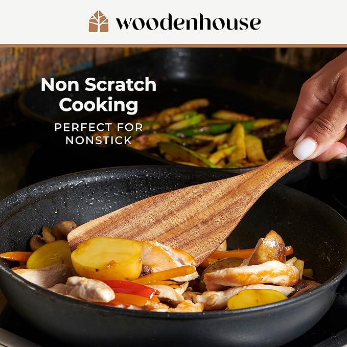 Wooden Spoons for Cooking – Wooden Kitchen Utensils Set, Multipack Teak Wood Utensil Set – Comfortable Grip Non–Stick Wooden Cooking Utensils