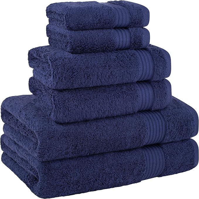 Cotton Paradise 100% Cotton Turkish Towel Set, Soft Absorbent Quick Dry, 6 Piece Towel Set, Navy Blue