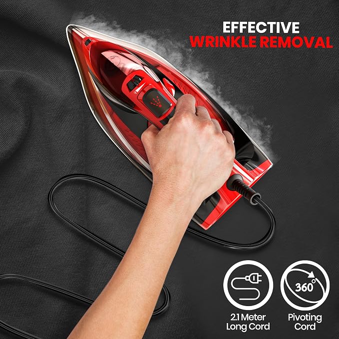 Utopia Home Steam Clothes Iron - 1800W (Black Red) Non-Stick Soleplate | Nonstick Soleplate With Auto-Off Safety Feature - Adjustable Thermostat Control, Variable Steam Control, Self-Clean, 8ft Cord