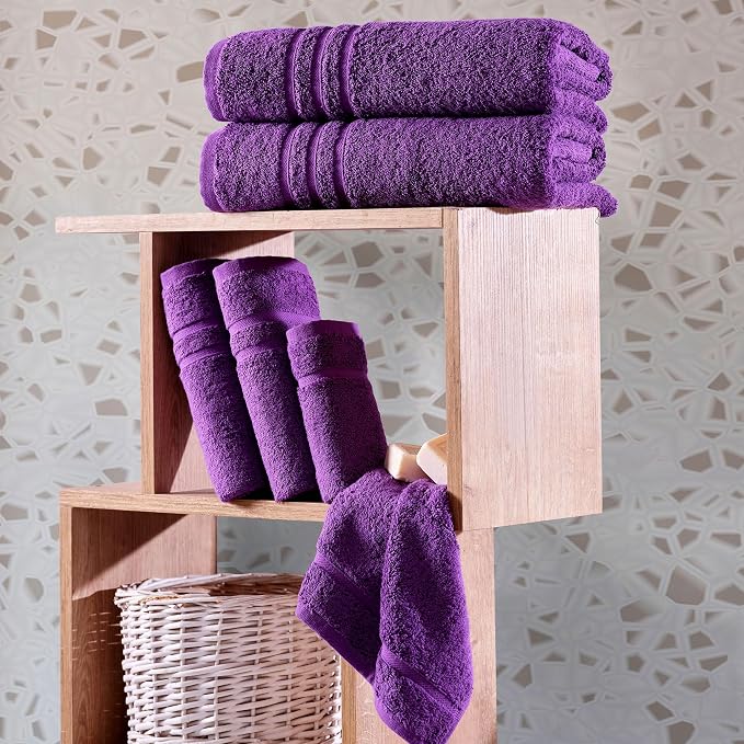 Hawmam Linen Purple 6 Piece Bath Towels Set for Bathroom Original Turkish Cotton Soft, Absorbent and Premium 2 Bath Towels, 2 Hand Towels, 2 Washcloths