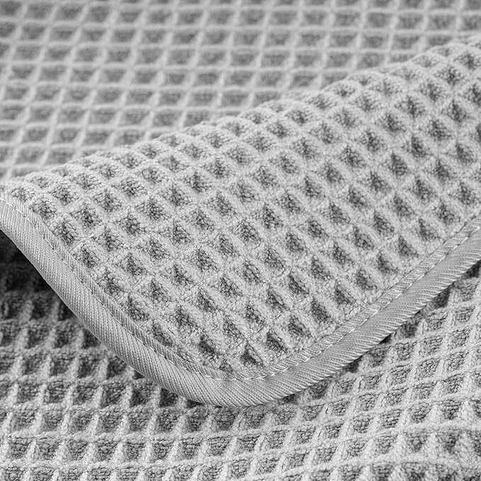 POLYTE 430 GSM Microfiber Quick Dry Lint Free Oversize Bath Towel Set, 6 Piece (Waffle Weave)