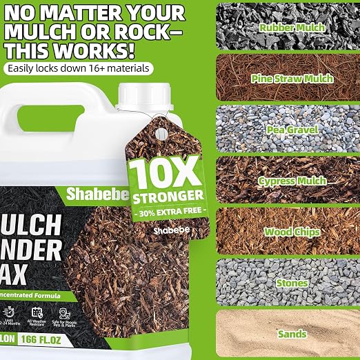 Mulch Glue for Landscaping 1.3 Gallon, High-Concentration Rock Glue, Gravel Binder with Ultra-Stick Grip, Covers 2X More Area for Pea Gravel, Mulch & Pebbles, Long-Lasting & Non-Toxic