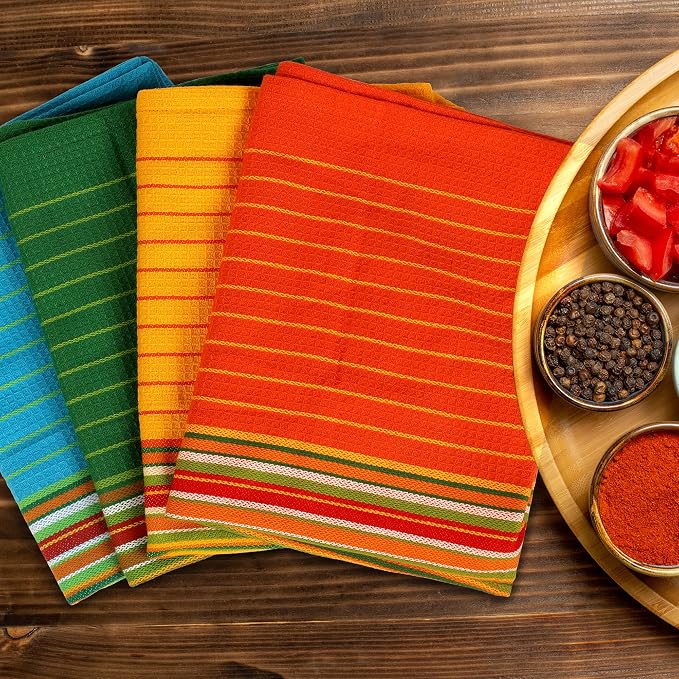 Urban Villa Kitchen Towels 100% Cotton Dish Towels for Kitchen(Set of 12)20”x30” Dish Cloths Highly Absorbent Kitchen Linen Set with Hanging Loop Perfect for Drying Dishes Cleaning Towels -Multi Color