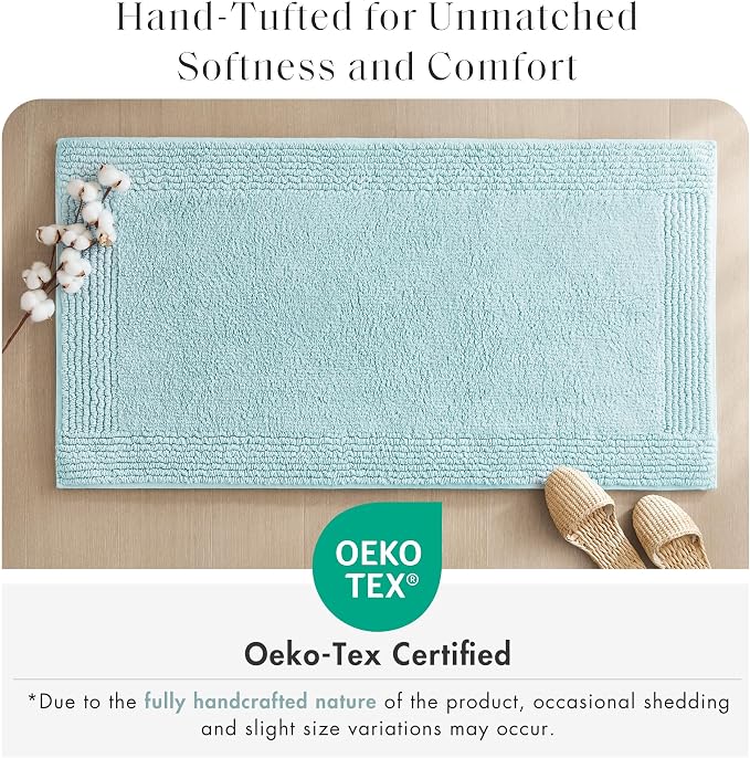 Madison Park Splendor Reversible 100% Cotton Bath Rug, 24 x 44, Blue | Tufted Bathroom Mat, 3000 GSM, Hotel Quality, Luxurious Plush, Medium Pile, Absorbent, Quick Dry, OEKO-TEX, Shower Room Décor
