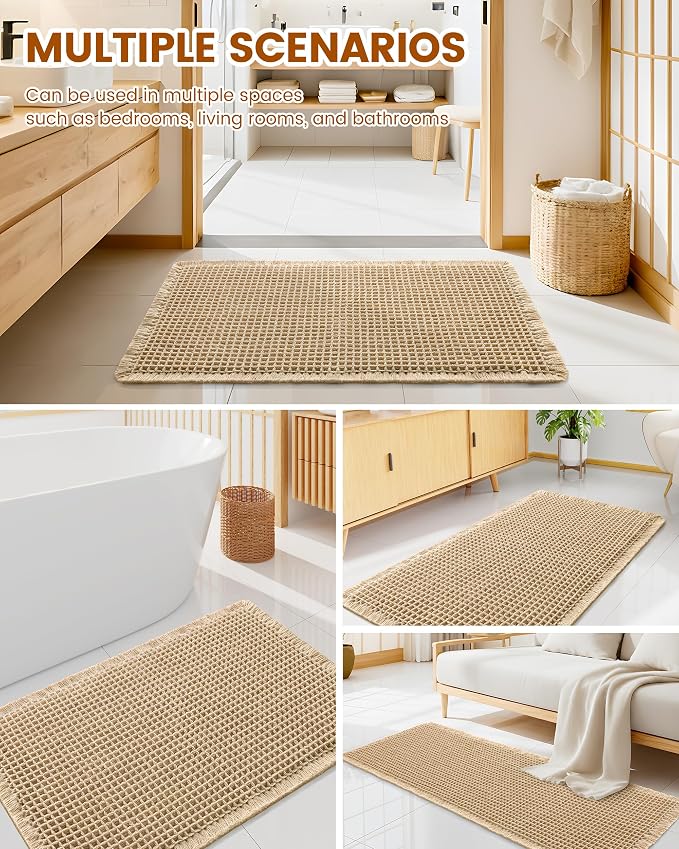 Smiry Waffle Bath Mat 72x24, Extra Soft Absorbent Bathroom Rugs, Non Slip Machine Washable Quick Dry Bath Rugs for Bathroom Floor, Tub, Shower, Home Decor Accessories, Brown