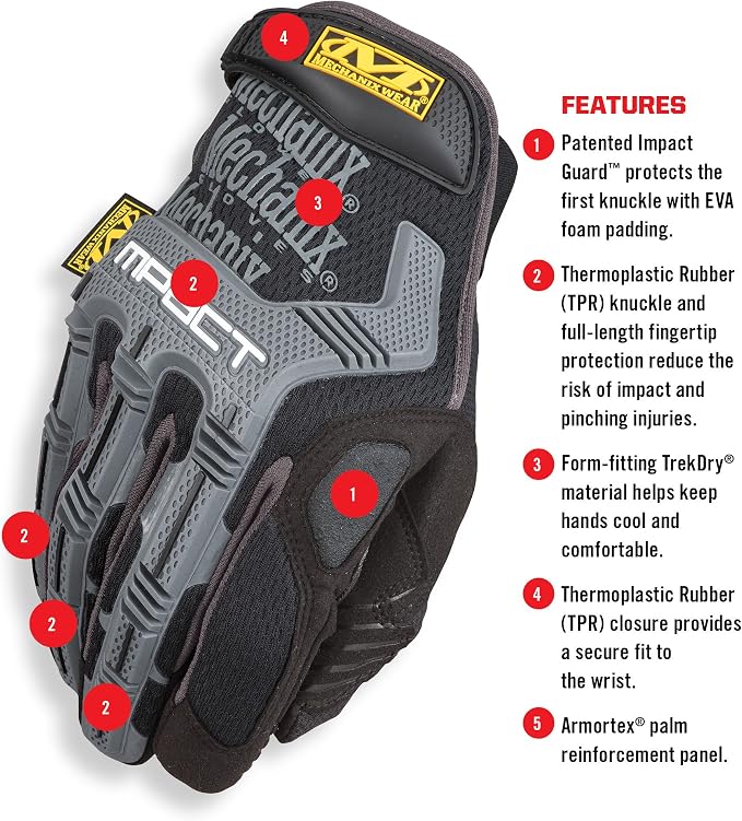 Mechanix Wear M-Pact Impact Resistant Work Gloves - Durable Safety Gloves for Men - Touchscreen Capable - Machine Washable - Breathable - XX-Large - Black