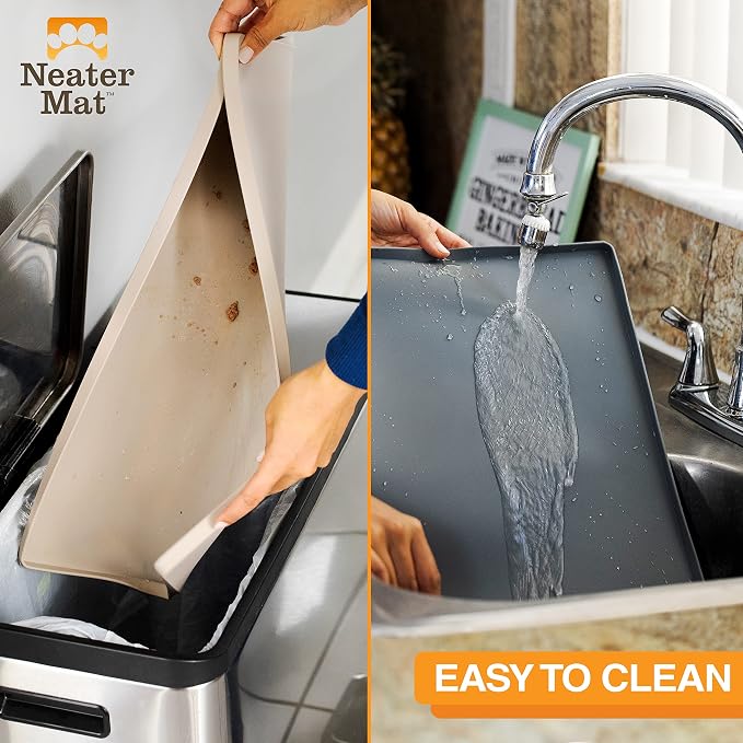 Neater Pet Brands Neater Mat Pet Mats for Food and Water, Cat & Dog Bowl Mat Waterproof Silicone, Feeding Tray, Dog Food Mats for Floors, Placemat w/Raised Edge for Under Bowls, 32" x 24", Brown