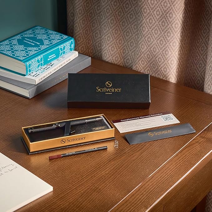 Scriveiner All Black Rollerball Pen - Stunning Luxury All Metal Matt Black Pen, Schmidt Ink Refill, Best Roller Ball Gift Set for Men & Women, Professional, Executive Office, Nice Pens