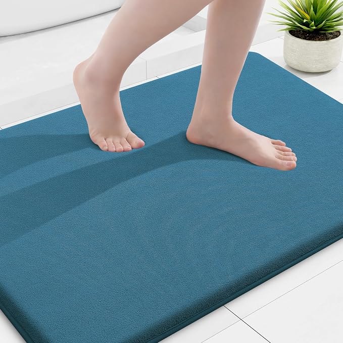 Smiry Memory Foam Bath Mat 36x24, Extra Soft and Absorbent Bathroom Mats, Non Slip Washable Carpet for Floor, Shower and Tub, Peacock Blue