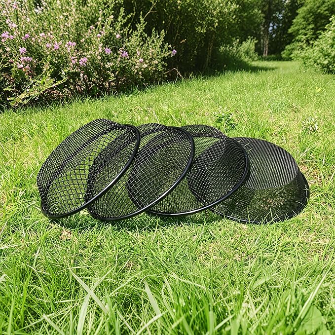 4Pcs 11.8" W Soil Sifter for Gardening, 2,4,6,8mm Grid Rock Sifter for 5 Gallon Bucket, Stainless Steel Fine Dirt Sifter, Compost Sifter for Capturing Dirt, Sand, Rocks, and Filtering Compost (Black)