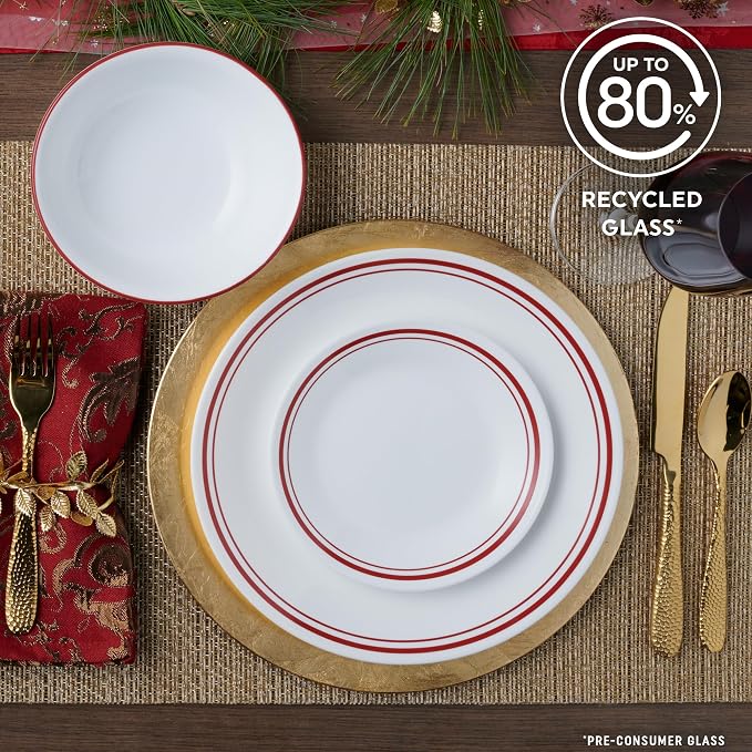 Corelle Vitrelle 18-Piece Service for 6 Dinnerware Set, Triple Layer Glass and Chip Resistant, Lightweight Round Plates and Bowls Set, Logan