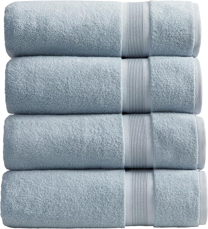 Springtree Home Luxury Bamboo Rayon Plush Bath Towel Set | 4-Pack| Blue Fog | 35% Bamboo Rayon - 65% Zero Twist Cotton | Absorbent Quick-Dry Towels for Bathroom | Ultra Soft | OEKO-TEX Standard 100
