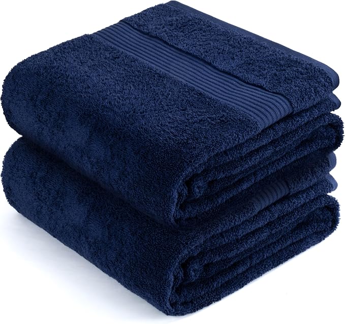 Cotton Paradise 100% Cotton Turkish Towel Set, Soft Absorbent Quick Dry, 2 Piece 35x70 Bath Sheet Set, Navy Blue
