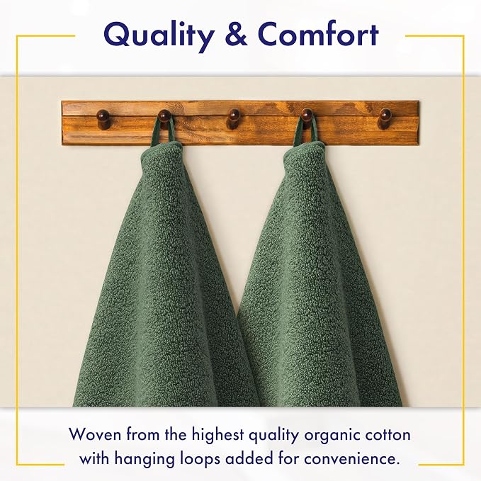 Alusa Home 100% Organic Zero-Twist Cotton Towels - GOTS Certified Luxury Bath Towels - Ultra Soft & Plush 700GSM Long-Staple Cotton - 6 Piece Towel Set (Hunter Green)
