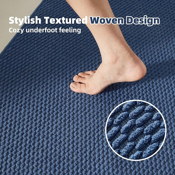 TYUU Bathroom Runner Rug, Long Bath Mat Washable Thin Quick Dry Low Pile Bathroom Runner Rugs 24 x 60 Non Slip, Navy Blue 24"x60"