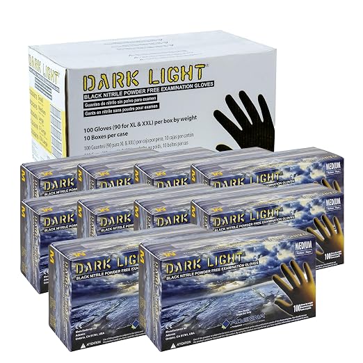 Adenna Dark Light Bulk Disposable Nitrile Gloves – 9 Mil, Heavy Duty Work Rubber Glove with Textured Grip, Non-Latex & Powder Free, Case of 1000, Medium, Black