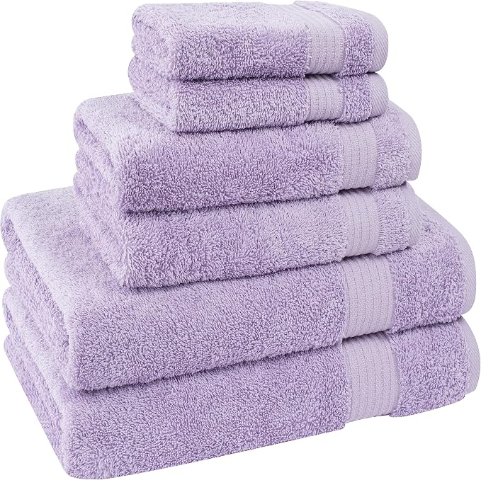 Cotton Paradise 100% Cotton Turkish Towel Set, Soft Absorbent Quick Dry, 6 Piece Towel Set, Lilac
