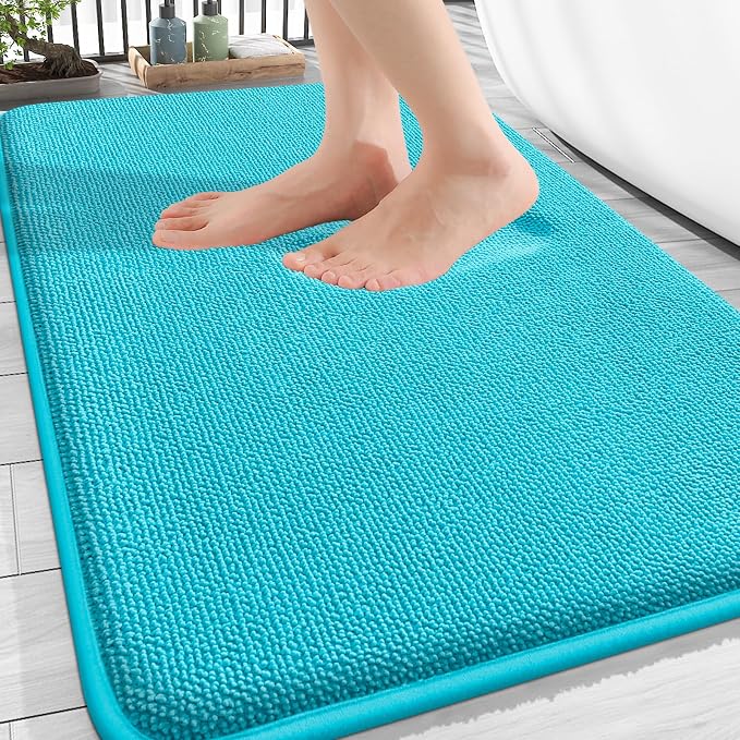 OLANLY Thick Memory Foam Bathroom Rugs 30x20, Absorbent Bath Mat, Aqua Sky | Soft Quick Dry Bath Rugs Mats, Non-Slip, Machine Washable Carpet for Bathroom Floor, Tub and Shower, Home Decor Accessories