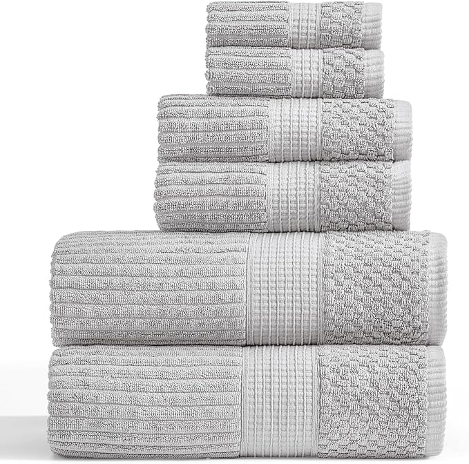 Springtree Home 100% Cotton Bath Towel Set | 6-Piece Set | Textured | Grey | Absorbent & Quick-Dry Bathroom Towels | Textured and Durable Cotton Towels for Bathroom | OEKO-TEX | Krista Collection