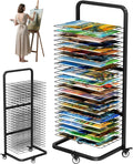 Art Drying Rack with 25 Removable Shelves, Mobile Metal Paint Drying Stand with Lockable Wheels, Functional Canvas Rack Art Storage for Artwork in Classrooms, Art Studios and Schools, Black