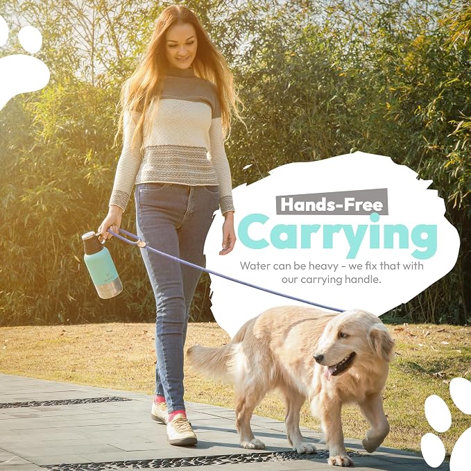 Portable Dog Water Bottle with 2 Removable Water Bowls for Dogs – Leak-Proof Insulated Stainless Steel Dog Water Bottle - Travel Accessories for Dogs - 32oz - Teal