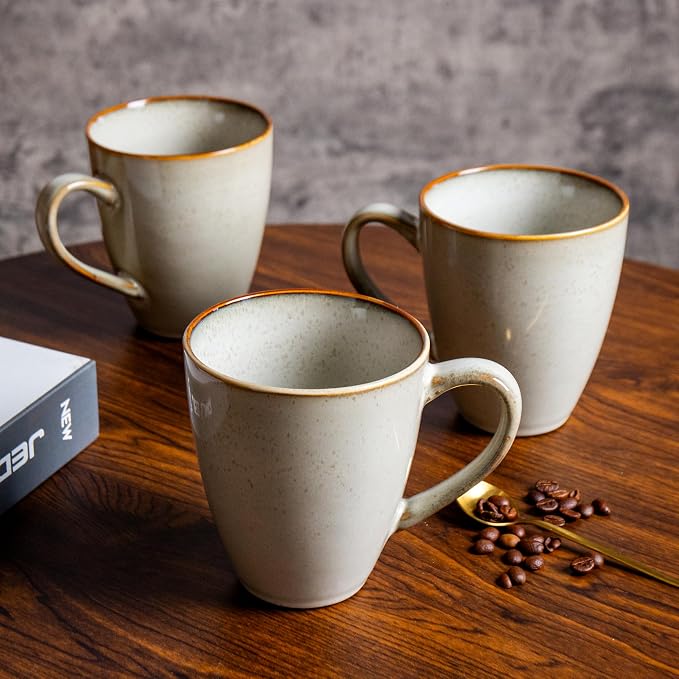MONITO 17oz Ceramic Coffee Mugs Set of 6, GrayYellow Large Mugs with Handle | Mugs with Gold Rim for Latte,Tea&Cocoa,Dishwasher&Microwave Safe,Reactive Glaze Cups,Ideal Gift for Office and Home Use