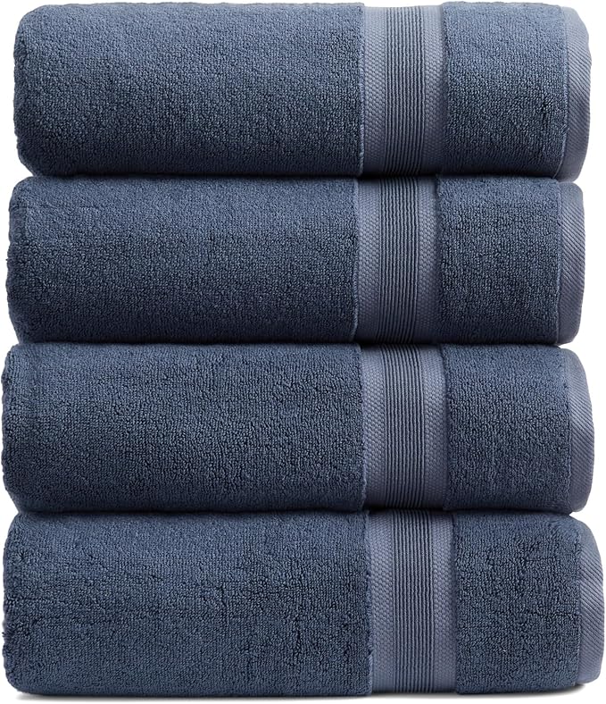 Springtree Home Luxury Bamboo Rayon Bath Towel Set | 4-Pack | French Blue | 35% Bamboo Rayon - 65% Zero Twist Cotton | Absorbent Quick-Dry Towels for Bathroom | Ultra Soft | OEKO-TEX Standard 100