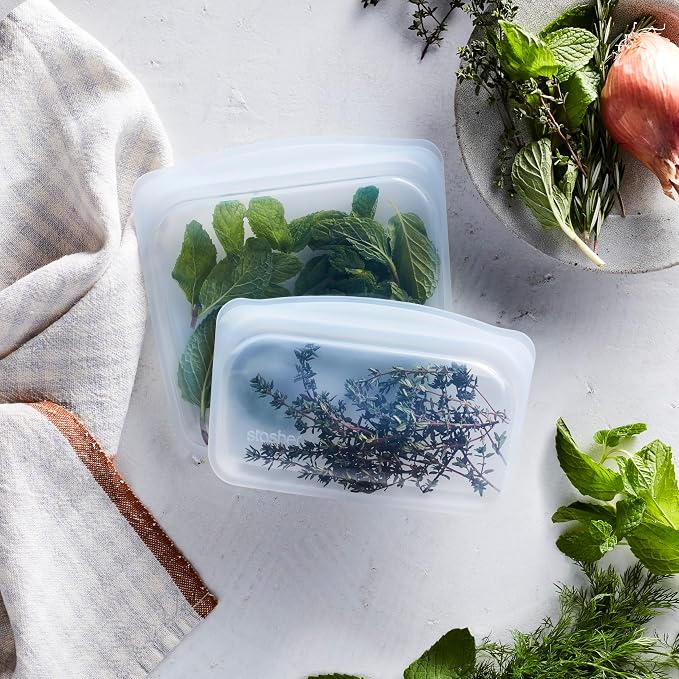 Stasher Premium Reusable Silicone Food Storage Bags, 4-Pack, Clear | Food-Safe Silicone, Eco-Friendly, Reusable Freezer Bags, Microwave, Dishwasher, Oven, Snack Bags, Lunch Containers, Meal Prep