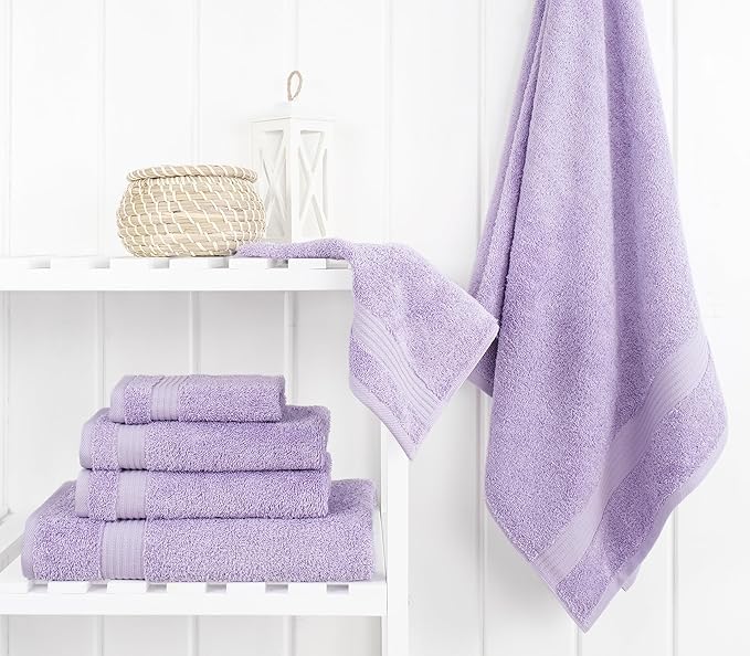 Cotton Paradise 100% Cotton Turkish Towel Set, Soft Absorbent Quick Dry, 6 Piece Towel Set, Lilac