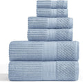 Springtree Home 100% Cotton Bath Towel Set | 6-Piece Set | Textured | Blue | Absorbent & Quick-Dry Bathroom Towels | Textured and Durable Cotton Towels for Bathroom | OEKO-TEX | Krista Collection