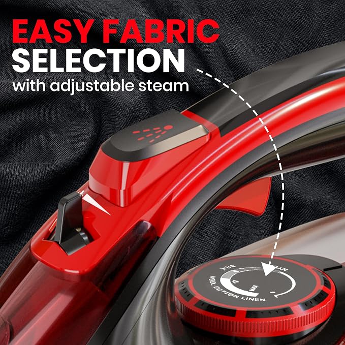 Utopia Home Steam Clothes Iron - 1800W (Black Red) Non-Stick Soleplate | Nonstick Soleplate With Auto-Off Safety Feature - Adjustable Thermostat Control, Variable Steam Control, Self-Clean, 8ft Cord
