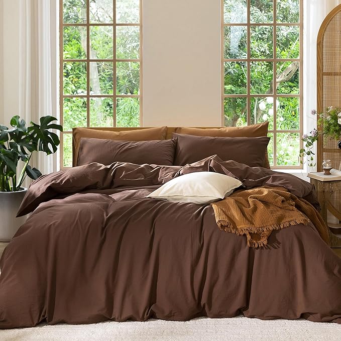 MooMee Duvet Cover Set 100% Washed Cotton Linen Like Oversized King | Relaxed Linen-like Texture. Soft, Breathable & Long-lasting Comfort. Lightweight. Hidden Zipper with 8 Interior Corner Ties