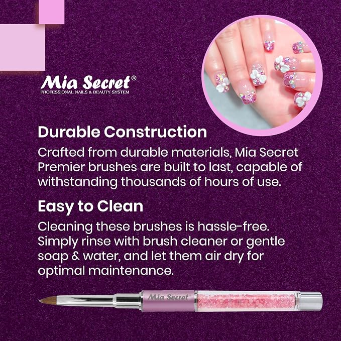 Mia Secret PREMIER NAIL BRUSHES 100% Kolinsky Hair MADE IN USA Prenium Nail Art Brushes (Pink, 4 OR (3D))