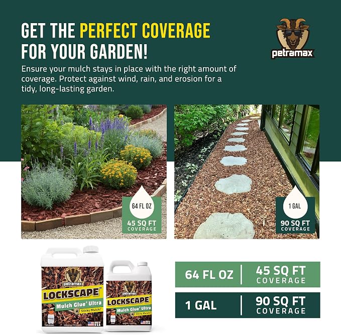Lockscape Mulch Glue for Landscaping - Lasts Up to 2 Years, Non-Toxic, Ultra Concentrated Landscape Binder - Strong Mulch and Rock Glue for Landscaping Pea Gravel, Pine Straw & More (2 Gallon)