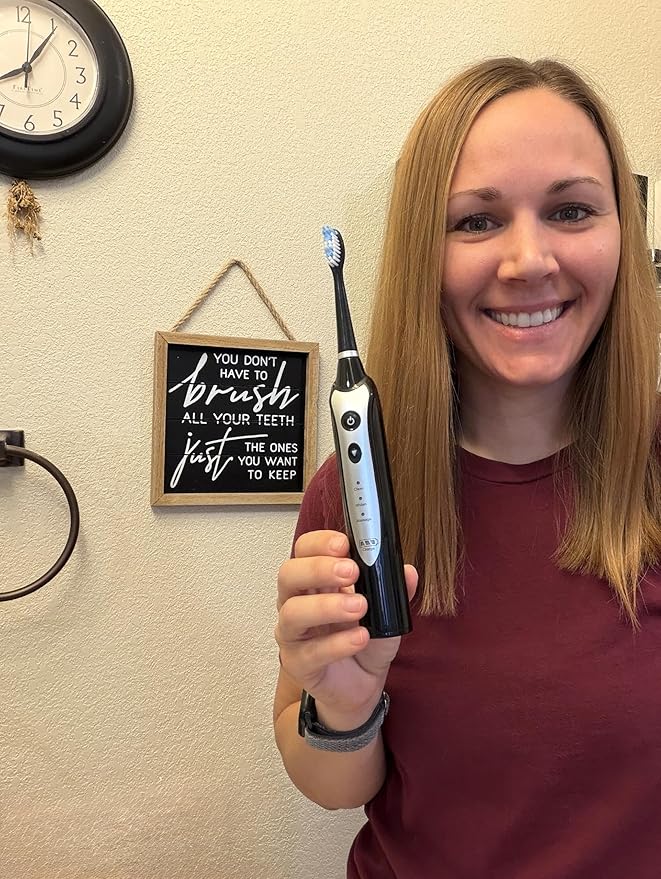Sonic Electric Toothbrush for Adults, Rechargeable Power Toothbrush with 5 Replacement Heads, Travel Case, 3 Modes, 2 Minute Timer, IPX7 Waterproof Cordless Electric Toothbrush | Black
