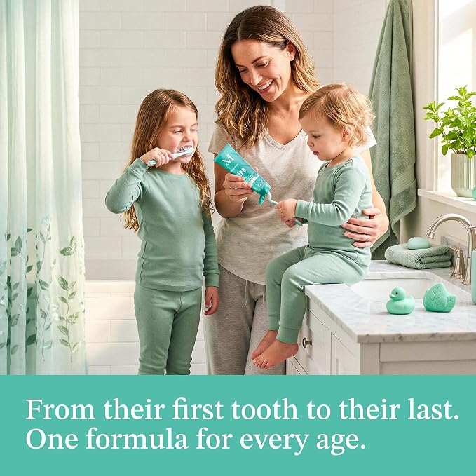 Mouthology Hydroxyapatite Kids Toothpaste Fluoride Free with Xylitol, Non Toxic Fluoride Free Toothpaste for Kids, All Ages (1-3), (3-6) & (6-12) Subtle Mint, 4oz