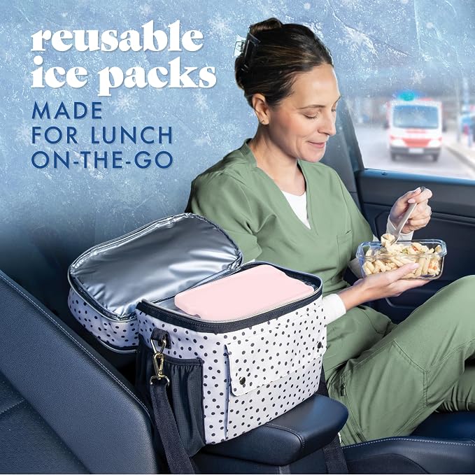 Cool Coolers by Fit & Fresh 4 Pack XL Slim Ice Packs, Quick Freeze Space Saving Reusable Ice Packs for Lunch Boxes or Coolers
