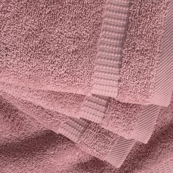 SALBAKOS 12-Piece 100% Turkish Cotton Washcloths and Face Towels, Rose | 13x13 in Standard Size Small Towel, Multi-use Bathroom & Kitchen, Thick Super Soft Absorbent Durable, Oeko-Tex Made in Turkey