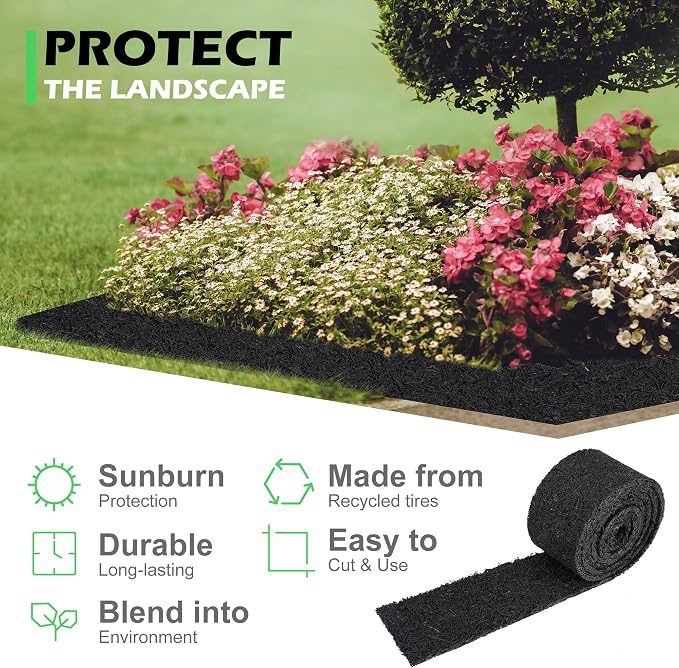 Adnee 140'' x 5.5" Double Sided Rubber Mulch Roll, Black Recycled Rubber Mulch Walkway,Permanent Garden Edging Barrier Mat for Landscaping,Plants,Vegetables and Flowers